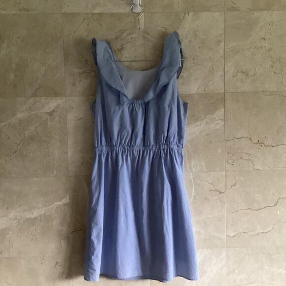 J. Crew Flutter Ruffle Sleeveless Dress Blue Cotton, Cottagecore Preppy - Size 6 - Picture 6 of 9